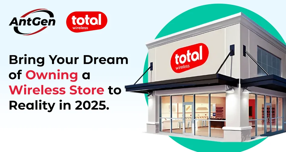 a picture of a Total Wireless store with the AntGen logo and Total Wireless logo