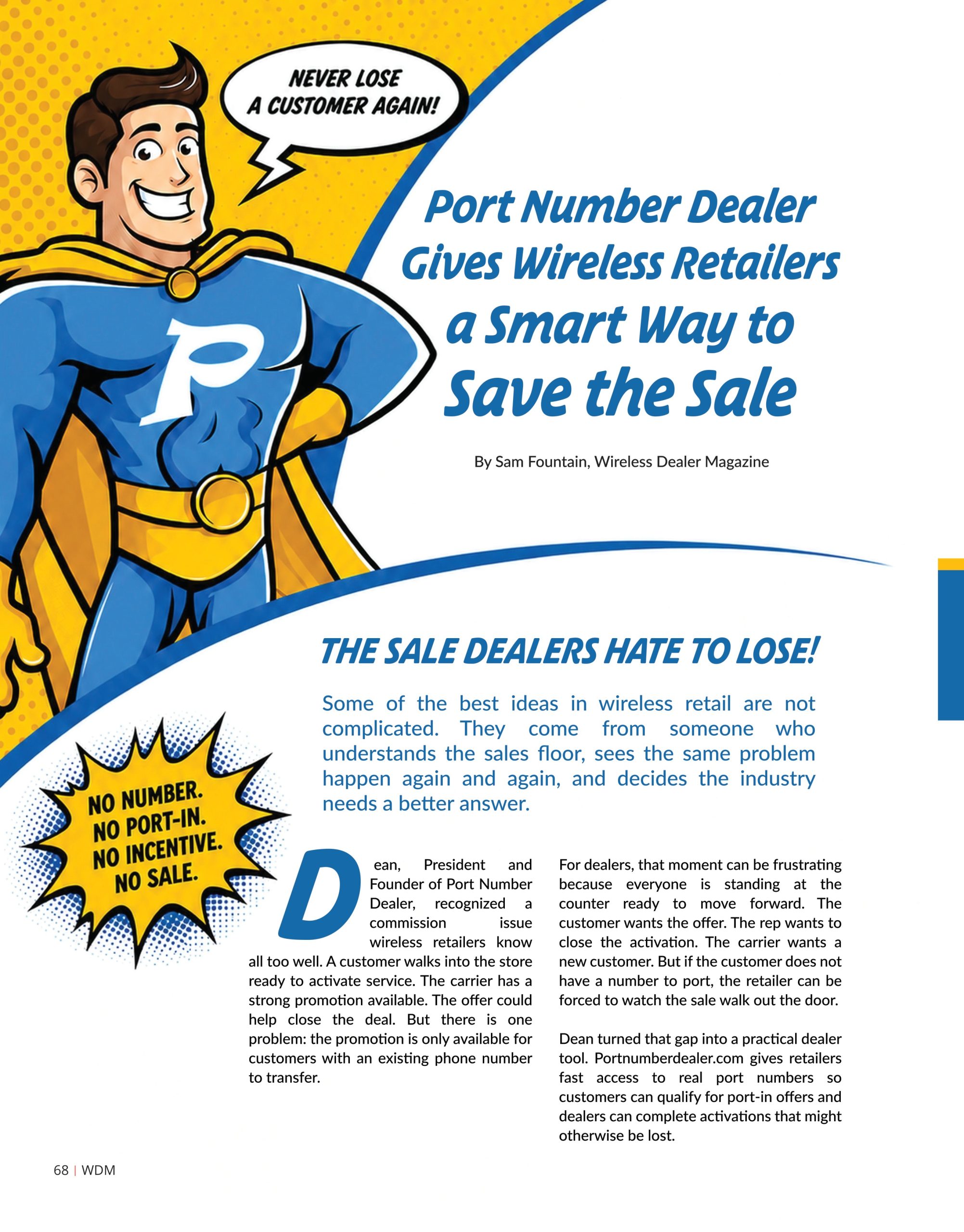 Port Number Dealer feature in Wireless Dealer Magazine, article page 1 of 4