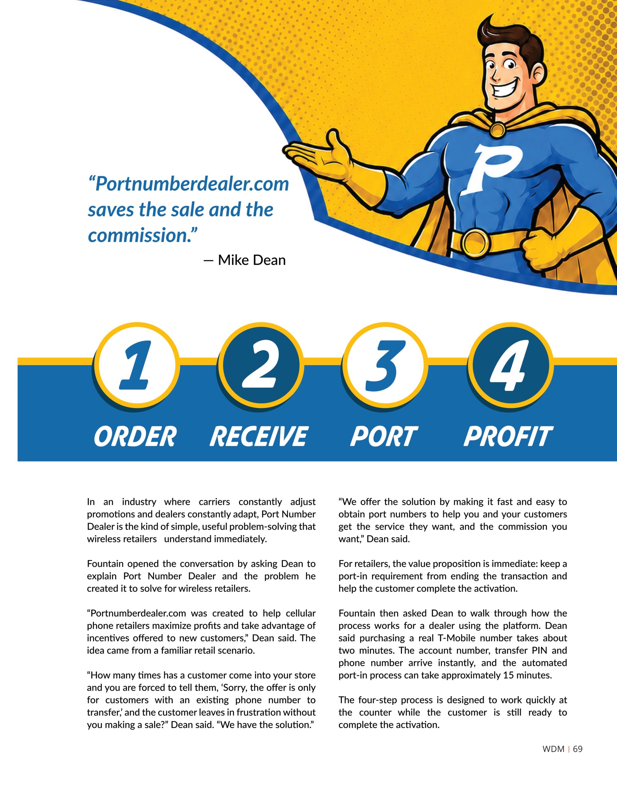Port Number Dealer feature in Wireless Dealer Magazine, article page 2 of 4