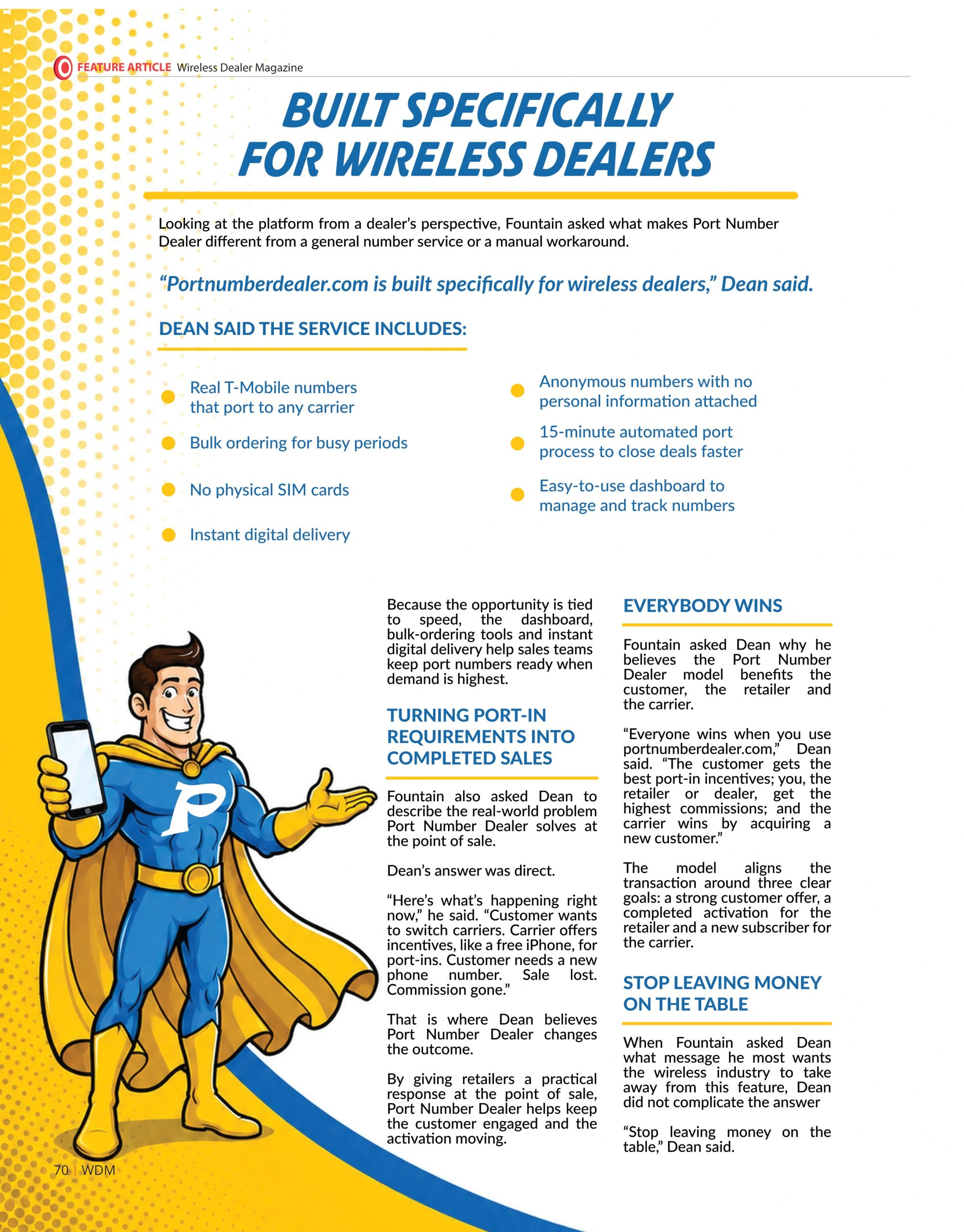 Port Number Dealer feature in Wireless Dealer Magazine, article page 3 of 4